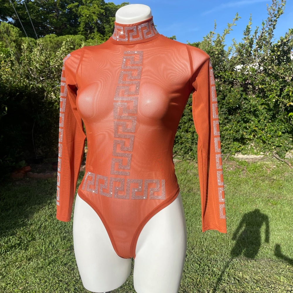 Mesh body suite with rhinestone design